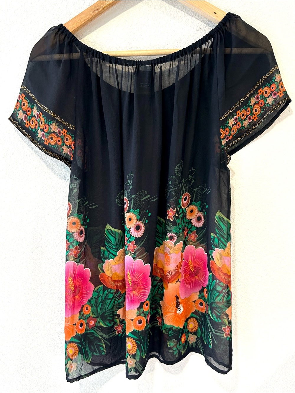Anthropologie Fei Silk Sheer Floral Overlay Blouse Romantic Boho Cottage Size M - Picture 3 of 5